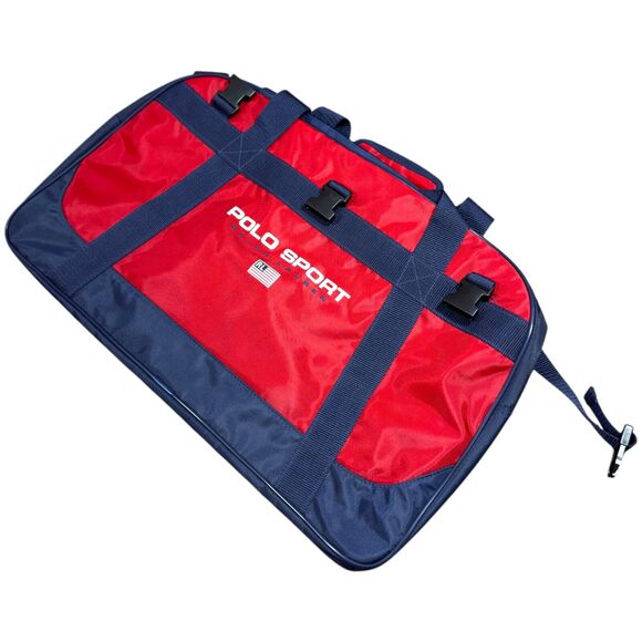 Polo Ralph Lauren Men's Large Red Blue Sport Casual Adjustable Strap Duffle Bag - Picture 2 of 12